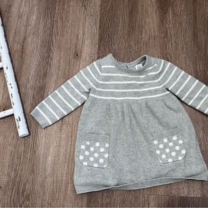 Baby Gap Girl's Long Sleeve Sweater Dress, Striped Gray 6-12 Months